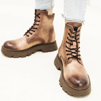 China Factory Wholesale Custom Made Breathable Women's Leather Ankle Boots High Quality Lace Up Rubber Boots for sale