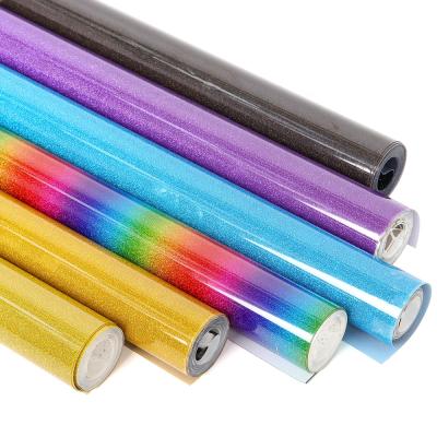 China 10inx5Feet Wholesale Vinyl T-shirt HTV Apparel 10inx5Feet Glitter Printable Rainbow Transfer Film For Apparel Designs for sale