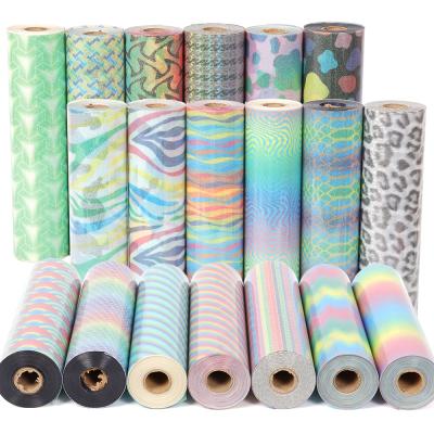 China 20inchx50Yard Rolls Clothing Heat Transfer Vinyl Apparel Animals Glitter Pattern Textile Fabric Transfer Film for sale