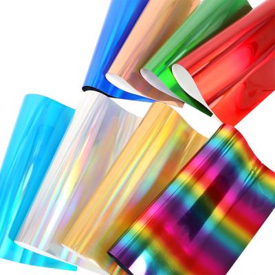 China Wholesale 30X50CM Holographic Colorful Apparel Rainbow PU Heat Transfer Vinyl Film For Apparel Shirts Logo for sale