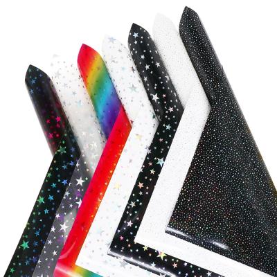 China Apparel Holographic Stars Iron On Hot Press Cricut Fix Vinyl Heat Transfer Vinyl Covers In Transfer Film T-shirt Apparel for sale