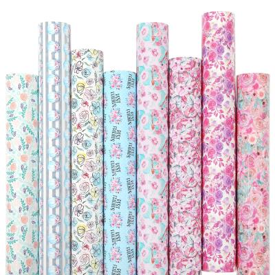 China 10inchx50 Yard Floral Patterned Apparel Rolls Textile Fabric Transfer Film Adhesive Iron On Vinyl For Clothes for sale