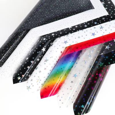 China 50CM*45M PU Rainbow Iridescent Star Apparel Printing Vinyl Transfers HTV Pattern Hologram Heat Transfer Film For T-shirt Apparel Logo for sale