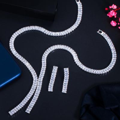 China FASHIONABLE High Quality Zircon Necklace Earrings Set Wedding Bridal Jewelry 2pcs/set For Fashion Jewelry for sale