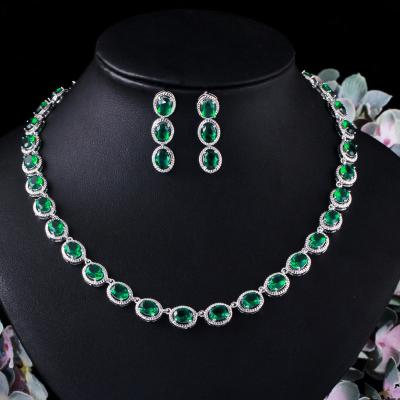 China FASHIONABLE Luxury Green Emmaya Stone Egg D.C.A. CZ 3pcs Choker Necklace Earrings Bracelet Jewelry Sets For Women Wedding Bridal Jewelry Sets for sale