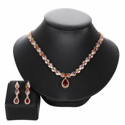 China TRENDY 2pcs 18K Wedding Zircon Necklace Gold Plated Necklace Set For Dubai Jewelry Party Bride Set Women for sale