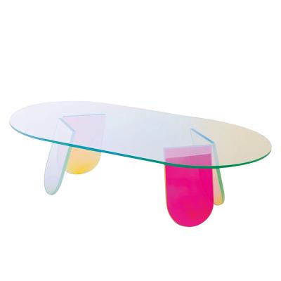 China Custom Color Acrylic Rainbow Color Acrylic Table Manufactory Elegant Rainbow Logo Oval Table in Home Use for sale