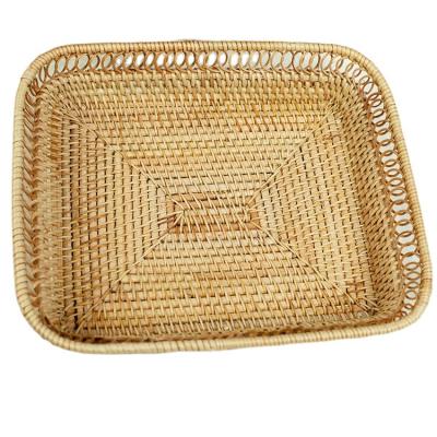 China Fashion Disposable Handmade Simple Square Cavity Rattan Fruit Dish Tray Food Storage Two-piece Tray for sale