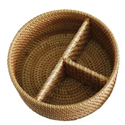 China Simple and Convenient Sustainable Decorative Handmade Round Three Rack Candy Box Dried Fruit Box Round Three Rattan Dry Fruit Basket for sale