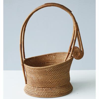 China Simple and convenient home handmade rattan fashion polygonal fruit basket of viable exquisite portable fruit basket for sale