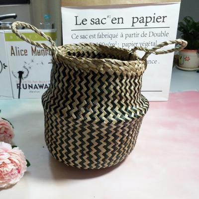 China Variable Size Plant Pot Tote Bag Multifunction Seaweed Folding Plant Basket Flower Pot Decoration Bag Contemporary Wholesale Belly Basket for sale