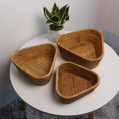 China Sustainable Hot Selling Plastic Storage Triangle Rattan Basket Set Home Pink Japan Rattan Storage Tray for sale