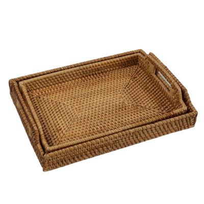 China New Style Disposable Handwoven Tea Tray Serving Set Original Ecological Portable Rattan for sale