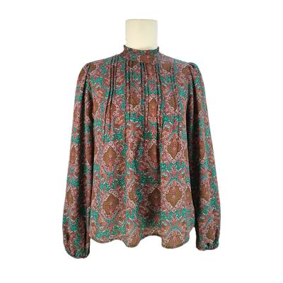 China New designed women's fashionable floral polyester o-neck long sleeve anti-shrink dailywear tops100% for sale