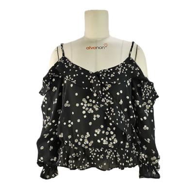 China Anti-pilling 2021 new designed 100% polyester floral casual V-neck blouses women's long sleeve women's tops for sale