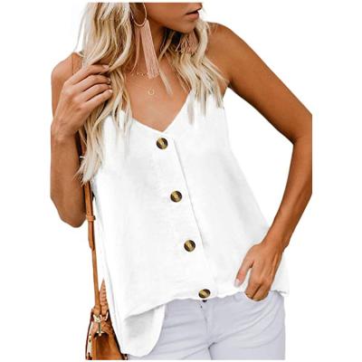 China 2021 Fashion Women's Breathable Button Down Casual Sleeveless Loose Strappy V-Neck Tank Tops for sale