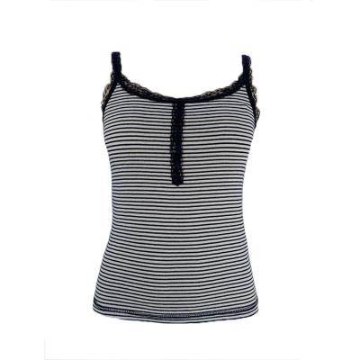 China Anti-wrinkle In-stock Navy Lace Tank Top Yarn Dye Cotton Sleeveless Tank Top For Women for sale