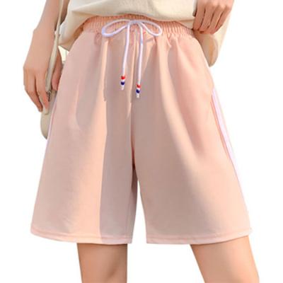 China Anti-wrinkle 2021 summer women sports shorts loose straight pants high wide leg waist straight casual short pants for sale