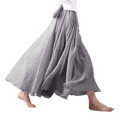 China Double Layer Breathable Bohemian Canvas Elastic Waist Cotton Women Maxi Skirt Women Solid Casual Long Skirts for sale