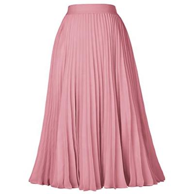 China 2022 Wholesale Price Women Breathable Solid Waist High Pleated Soft A-Line Swing Midi Skirts for sale