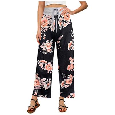 China 2021 Wholesale Soft Women's Pajamas Breathable Comfortable Drawstring Floral Print Breathable Wide Leg Pants for sale