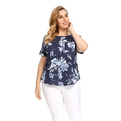 China Print Breathable Oversized Ladies Sleeve Shorts Casual Wear Floral Blouse Plus Size Women Blouse for sale