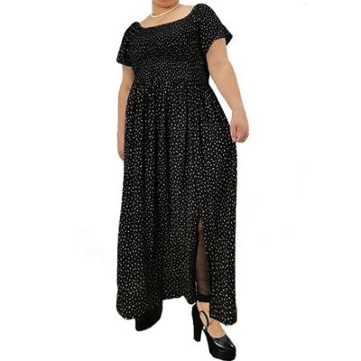 China Plus Size Plus Size Print Dots Short Sleeve Summer Black Squishy Casual Simple Adults Dress For Women Clothes for sale