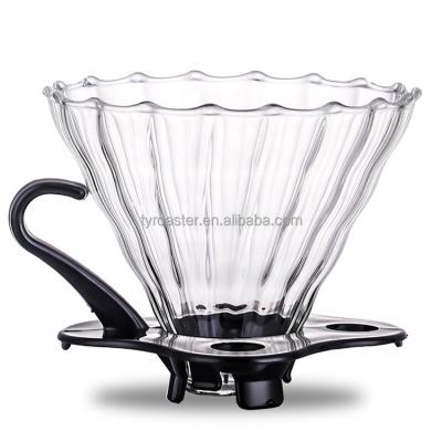 China High Borosilicate Tea Coffee Dripper Coffee Drip Filter Stocked Glass V Cup for sale