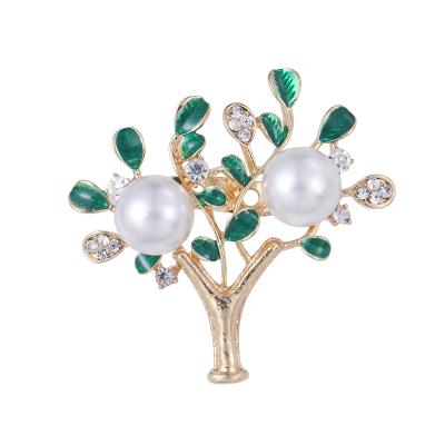 China Environmental Friendly Korean Version Green Tree Enamel Brooches Bead Branch Brooch For Women Clothing for sale