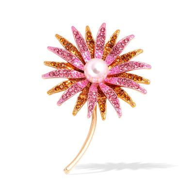 China Korean Version Fashion Jewelry Sun Flower Brooch Pin Flower Custom Bead Pin Wholesale for sale