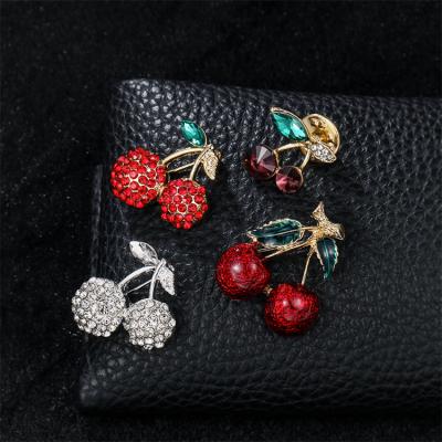 China Wholesale New Fruit Alloy Temperament Brooches Women Cherry Korean Painted Collar Pin for sale