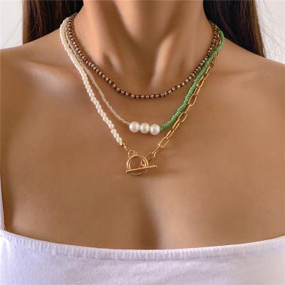 China FASHIONABLE Hot Selling Green Rice Beads Choker Necklace Imitation Pearl Beaded Necklace For Women for sale