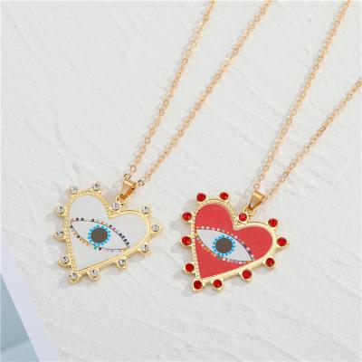 China Hiphop Clavicle Chain Necklace Rhinestone Heart Demon Eye Bohemian Necklace for sale