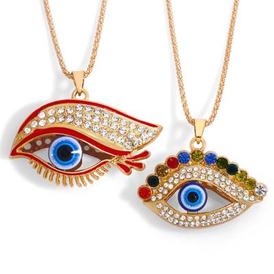 China Big Eyes Hiphop Long Rhinestone Female Eyelash Demon Eye Necklace for sale