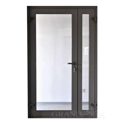 China modern chinese exterior narrow frame aluminum double swing door for commercial entry door glass design for sale