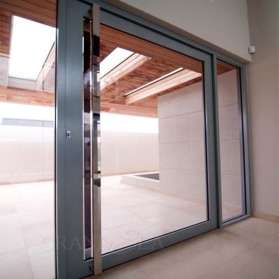 China Modern China made aluminum framed double tempered glass balcony pivot door with pivot hinge for sale