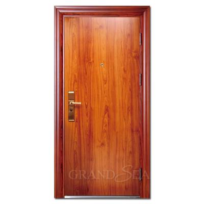 China Anti-theft Simple Wood Color Finish Entrance Turkish Security Stronger Security Doors Steel Design Door for sale