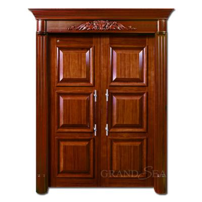 China Modern Luxury Solid Wood Front Entry Teak Wooden Double Door Designs for sale