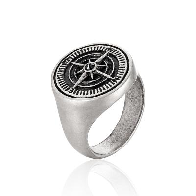 China Stainless Steel Ring Mens Vintage Compass Rings punk, oxidized silver color, OEM/ODM antique punk 316 jewelry for sale