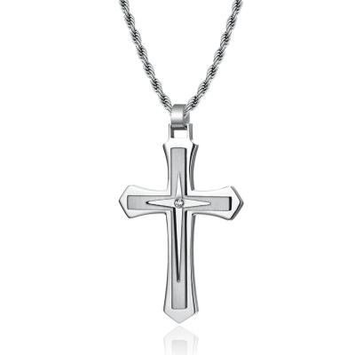 China Mens Jewelry 316L Stainless Steel Religious Cross Pendant Mens Christian Necklace, Silver Color, OEM/ODM for sale