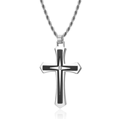 China Mens Jewelry 316L Stainless Steel Religious Cross Pendant Mens Christian Necklace, Silver Color, OEM/ODM for sale