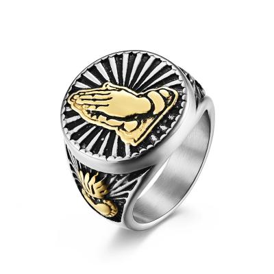 China Punk Punk Designs 316 Stainless Steel Christian Prayer Ring Mens Praying Hands, Custom Logo, OEM/ODM for sale