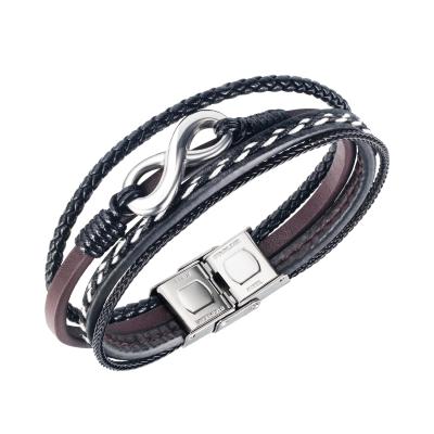 China FASHIONABLE Wholesale Leather Men's Fashion 316 Stainless Steel Wrap Bracelet Infinity Jewelry,Custom Logo,OEM/ODM for sale