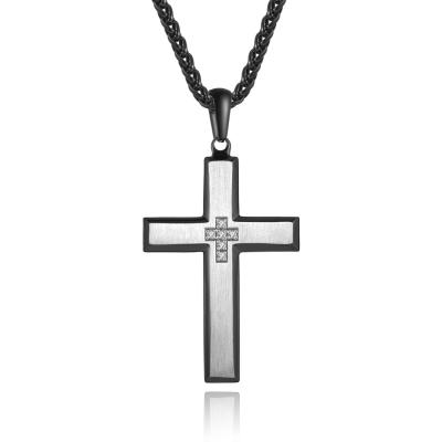 China Fashion Trendy Religious Cross Necklace Stylish Men's Jewelry 316 Stainless Steel Pendant, IP Black Plating, OEM/ODM for sale