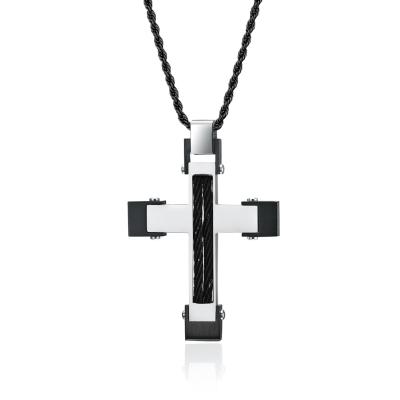 China TRENDY Religious Jewelry 316 Stainless Steel Boys Pendant Stylish Christian Cross Necklace For Men,IP Black Plating,OEM/ODM for sale