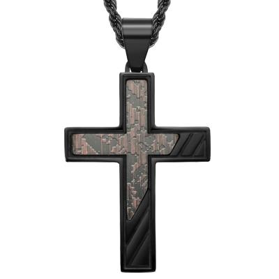 China Fashion Trendy Religious Cross Necklace Stylish Men's Jewelry 316 Stainless Steel Pendant, IP Black Plating, OEM/ODM for sale