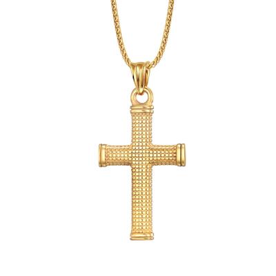 China Religious Religious Jewelry 316 Stainless Steel 18K Gold Plated Christian Pendant Cross Necklace Men, IP Plating, OEM/ODM for sale