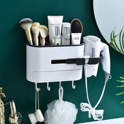 China Viable Punch Free Wall Mounted Organizer Bathroom Hair Dryer Storage Rack Bathroom Organizer Box for sale