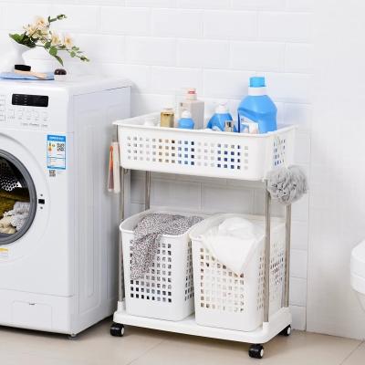 China Modern Household Storage Appliances Cart Type - 2 - Layer Plastic Laundry Basket Bathroom Rack for sale