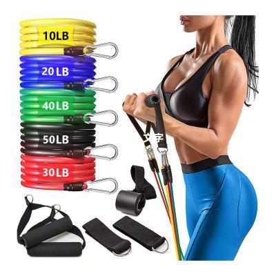 China Gym Fitness Workout Bands MUTIGA 11piece Gym Home Workout 11 Piece Rubber Tube Resistance Bands With Bar for sale